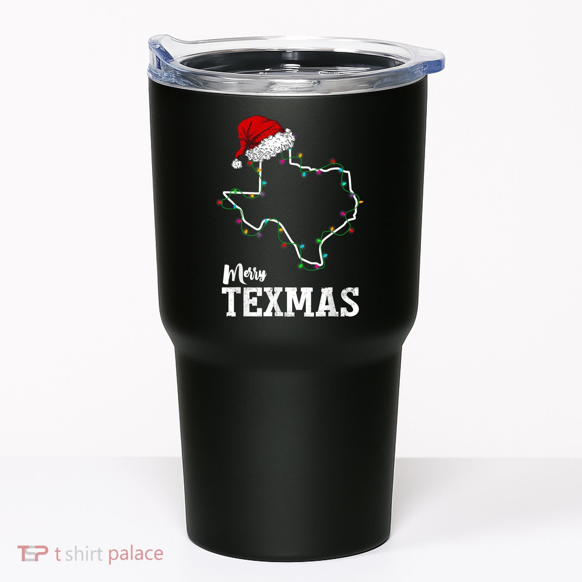 Merry Texmas Texas State Christmas Light Outline Santa Hat Tumbler
