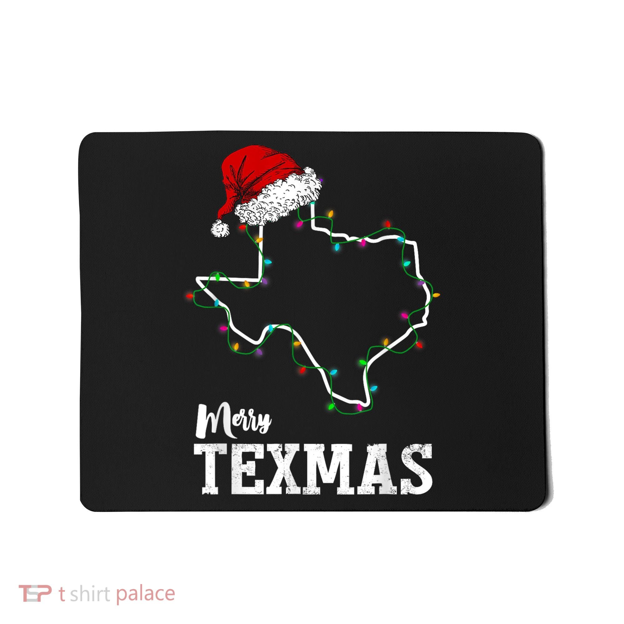 Merry Texmas Texas State Christmas Light Outline Santa Hat Mousepad