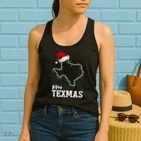 Merry Texmas Texas State Christmas Light Outline Santa Hat Women's Tank Top thumb 2