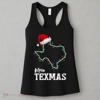 Merry Texmas Texas State Christmas Light Outline Santa Hat Women's Tank Top thumb 3