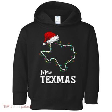 Merry Texmas Texas State Christmas Light Outline Santa Hat Toddler Hoodie