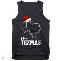 Merry Texmas Texas State Christmas Light Outline Santa Hat Tank Top thumb 0