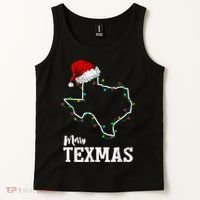 Merry Texmas Texas State Christmas Light Outline Santa Hat Tank Top thumb 2