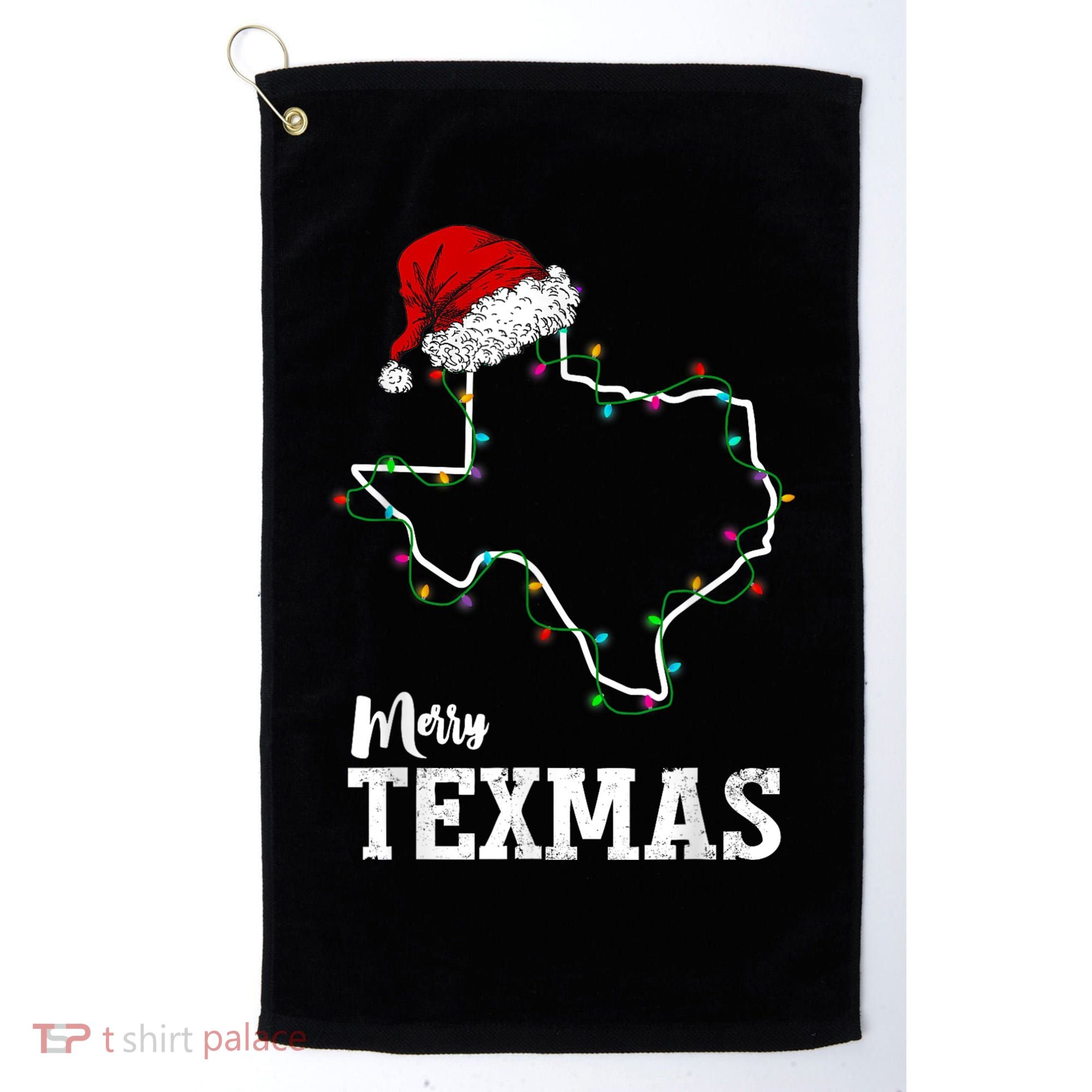 Merry Texmas Texas State Christmas Light Outline Santa Hat Golf Towel