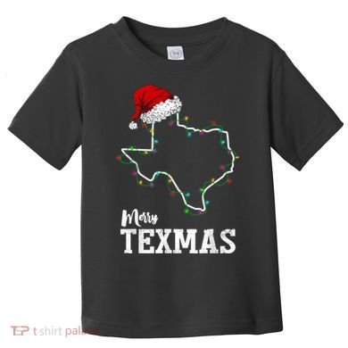 Merry Texmas Texas State Christmas Light Outline Santa Hat Toddler T-Shirt