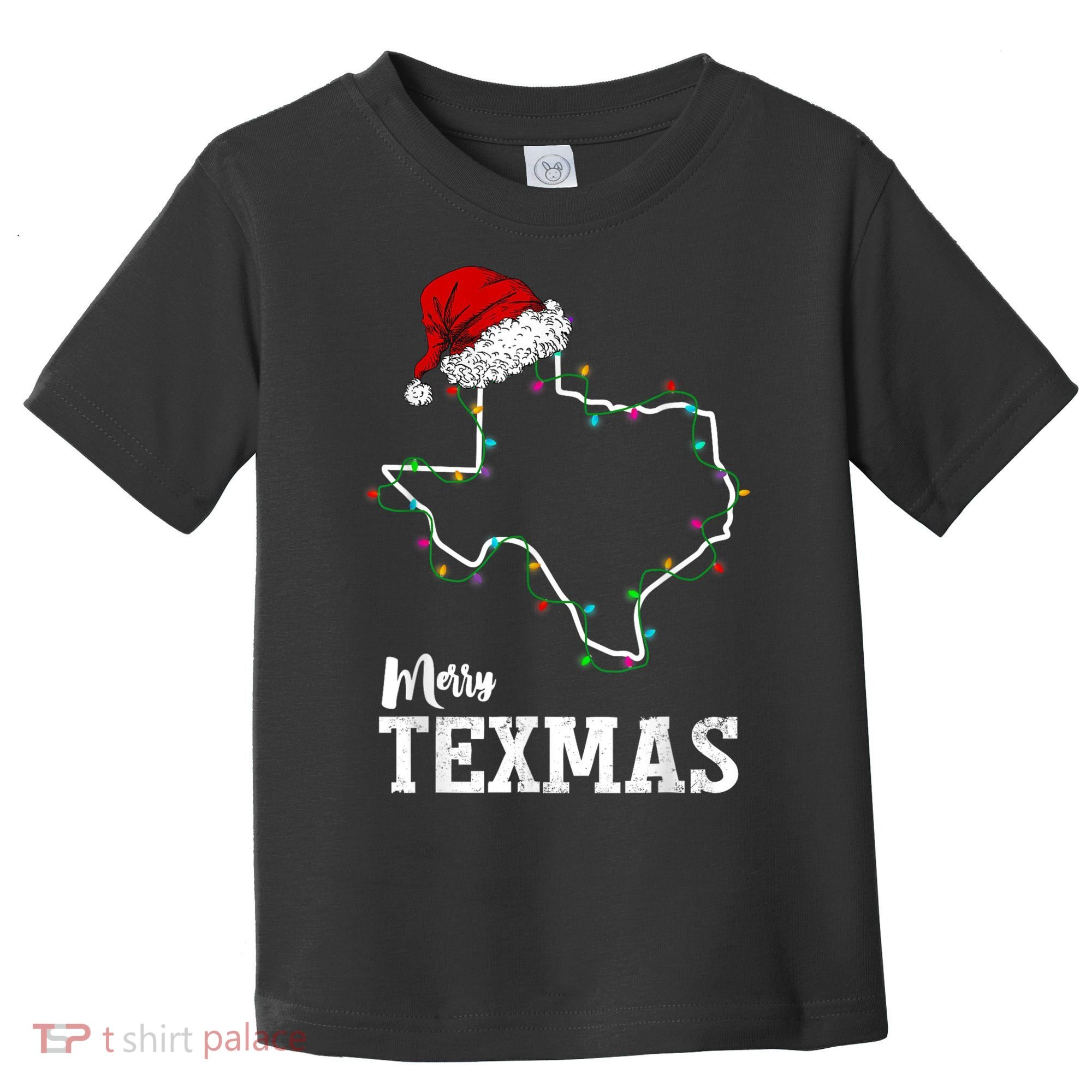 Merry Texmas Texas State Christmas Light Outline Santa Hat Toddler T-Shirt