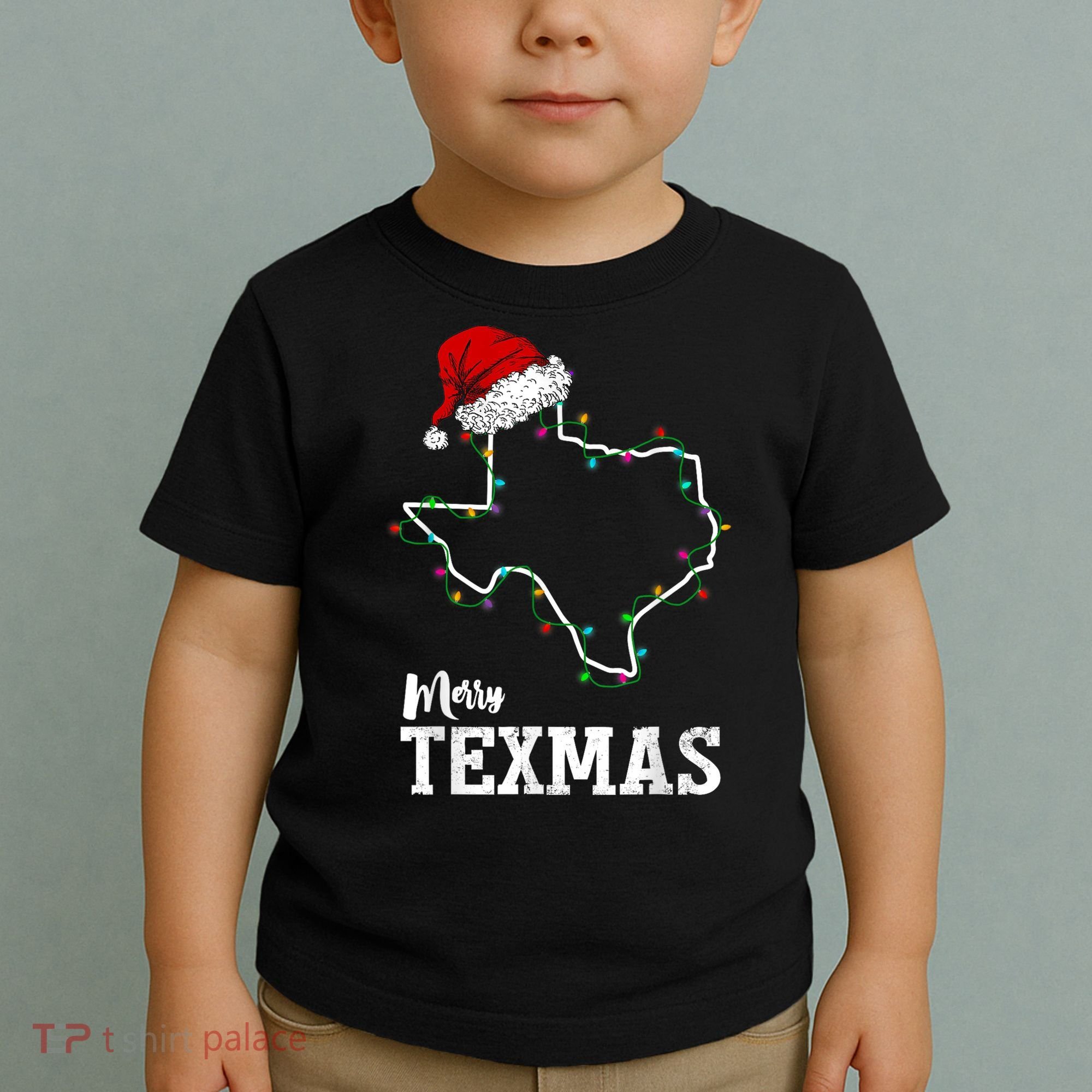 Merry Texmas Texas State Christmas Light Outline Santa Hat Toddler T-Shirt