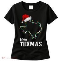 Merry Texmas Texas State Christmas Light Outline Santa Hat Women's T-Shirt thumb 0