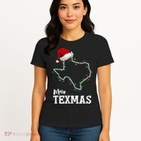 Merry Texmas Texas State Christmas Light Outline Santa Hat Women's T-Shirt thumb 4