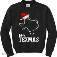 Merry Texmas Texas State Christmas Light Outline Santa Hat Kids Sweatshirt thumb 0