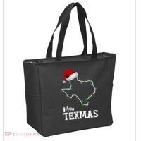 Merry Texmas Texas State Christmas Light Outline Santa Hat Tote Bag thumb 2