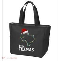 Merry Texmas Texas State Christmas Light Outline Santa Hat Tote Bag thumb 3