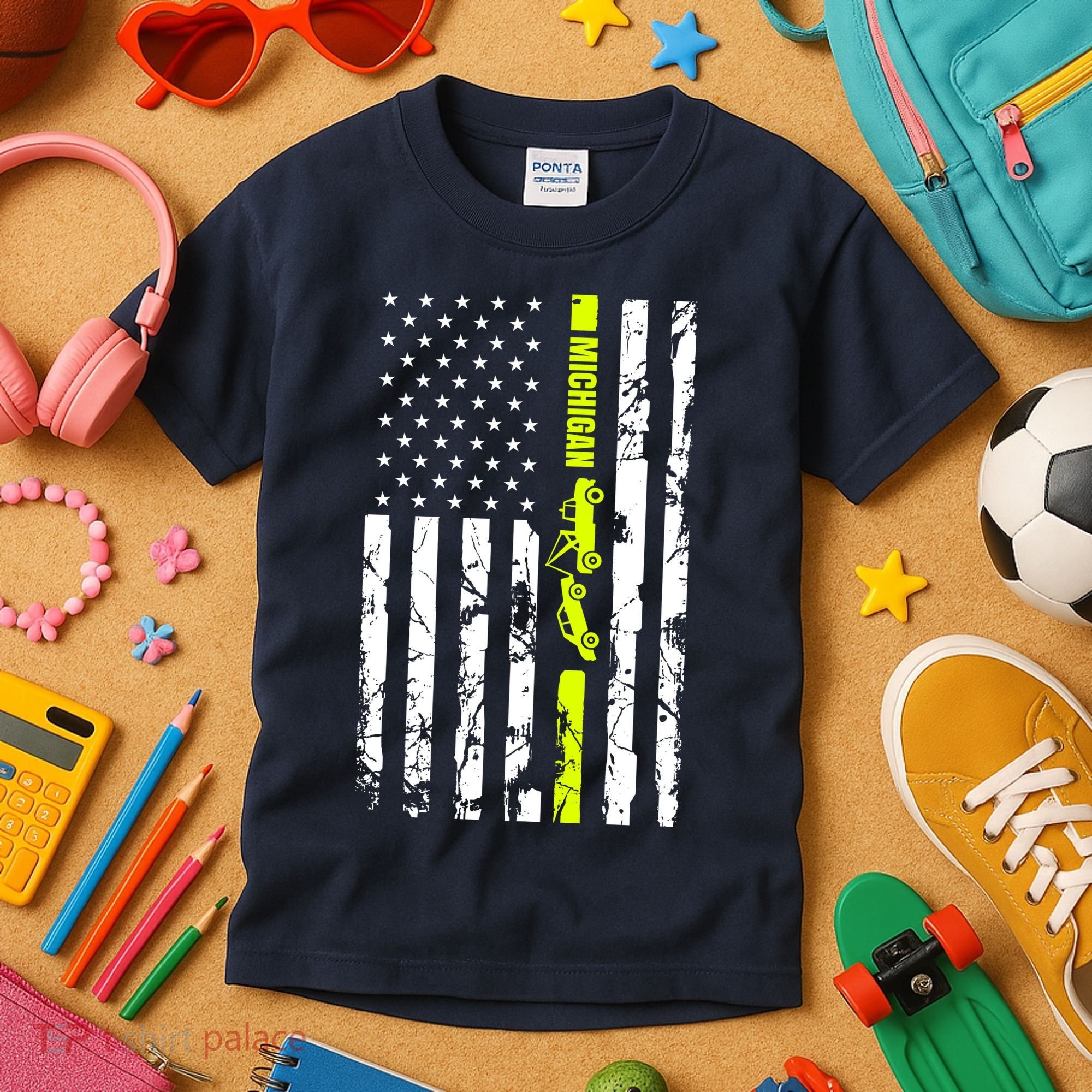 Michigan Tow Truck Driver Flag Kids T-Shirt