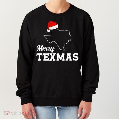 Merry Texmas Texas State Christmas Light Outline Santa Hat Women's Sweatshirt