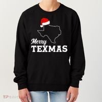 Merry Texmas Texas State Christmas Light Outline Santa Hat Women's Sweatshirt thumb 0