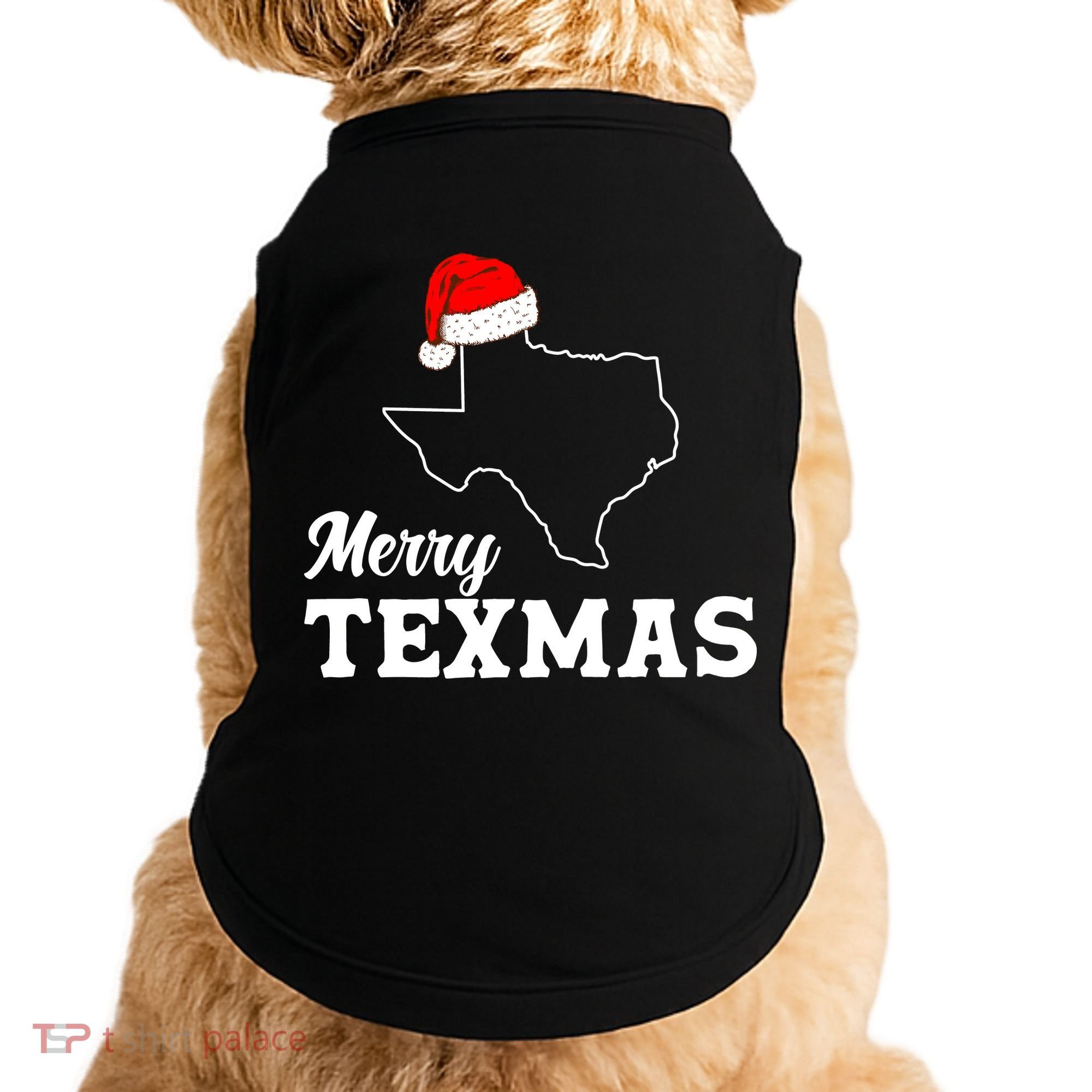 Merry Texmas Texas State Christmas Light Outline Santa Hat Doggie Tank