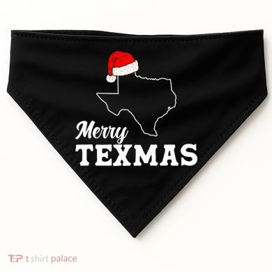 Merry Texmas Texas State Christmas Light Outline Santa Hat USA-Made Doggie Bandana