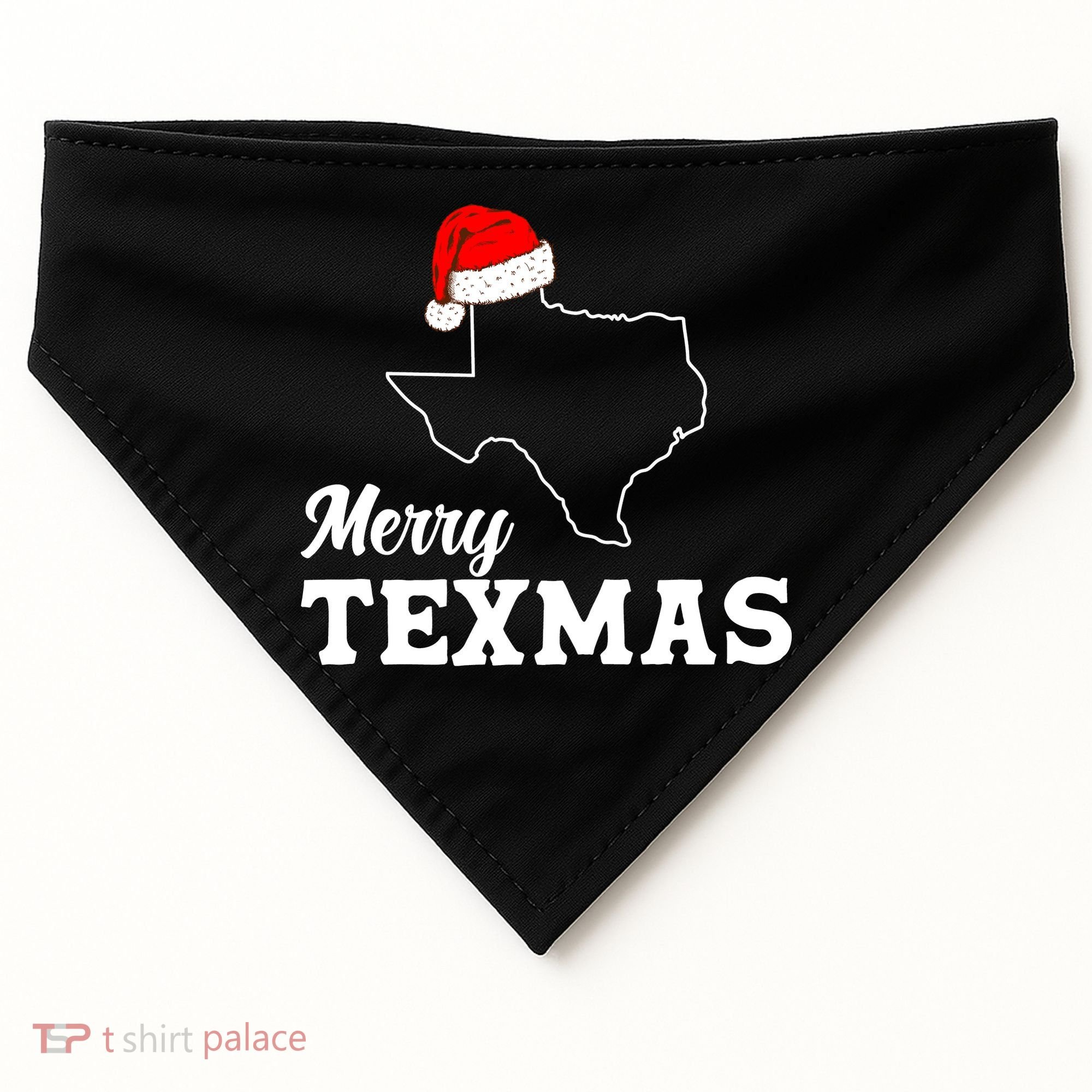 Merry Texmas Texas State Christmas Light Outline Santa Hat USA-Made Doggie Bandana