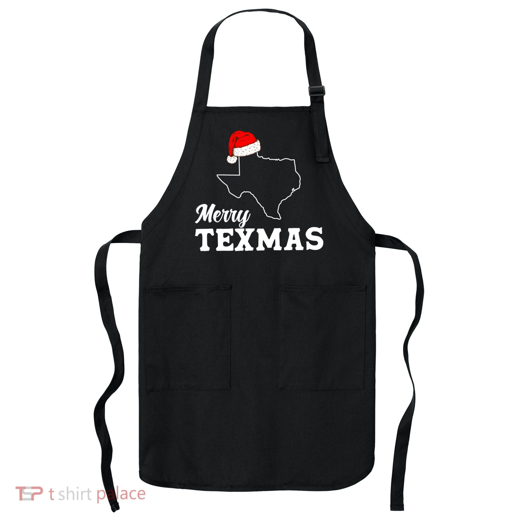 Merry Texmas Texas State Christmas Light Outline Santa Hat Apron