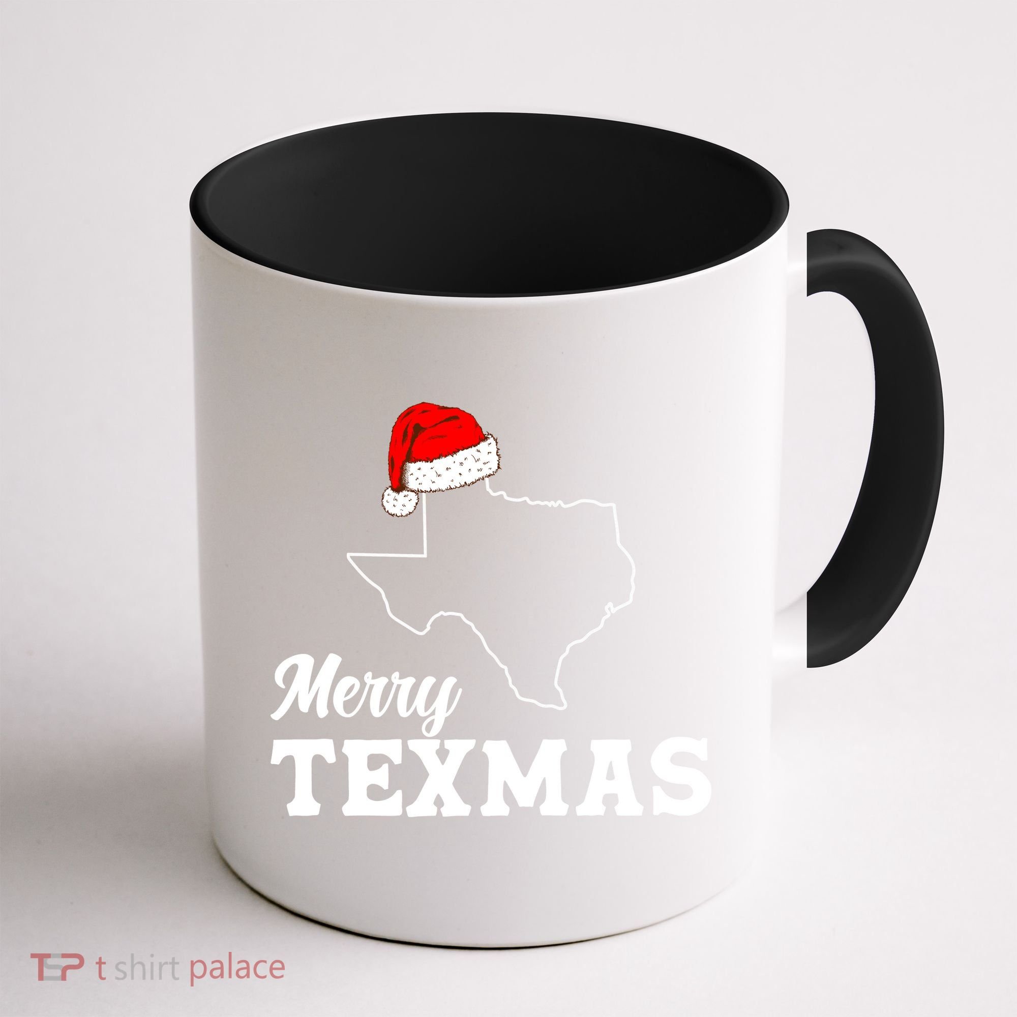 Merry Texmas Texas State Christmas Light Outline Santa Hat Coffee Mug