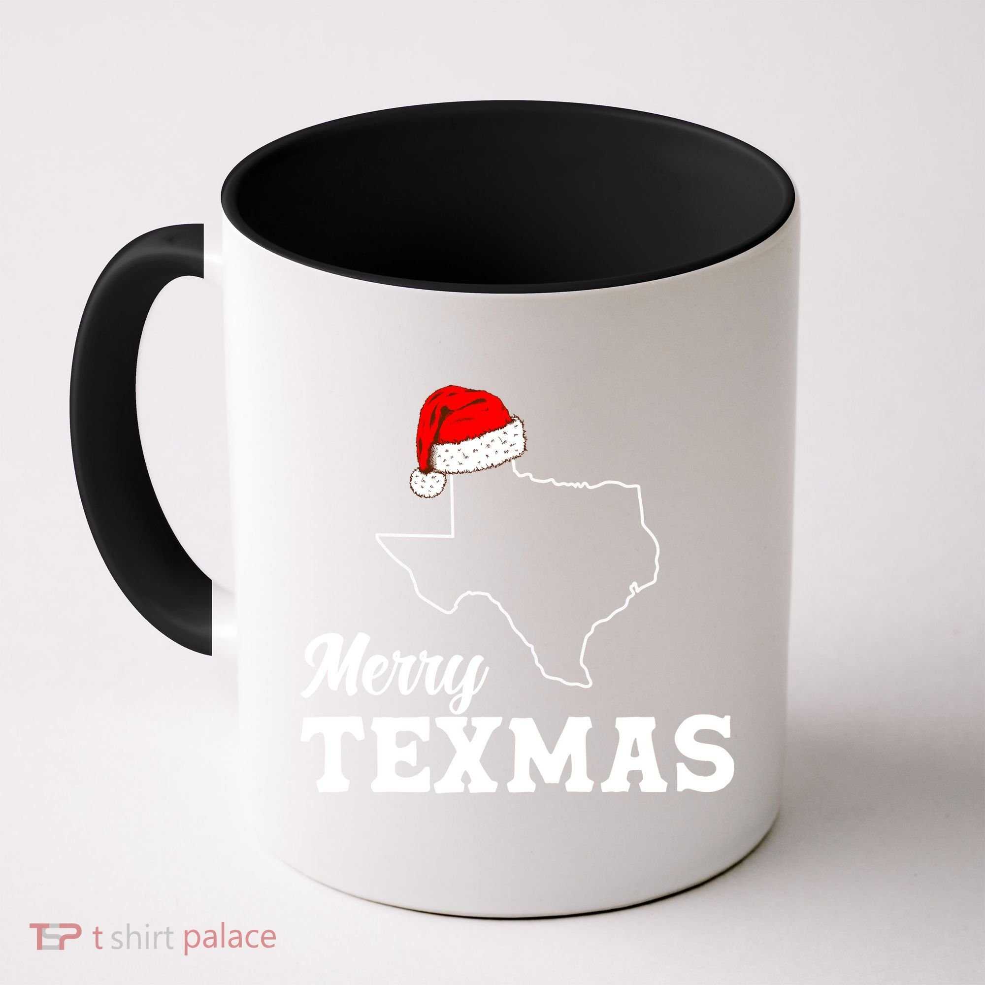 Merry Texmas Texas State Christmas Light Outline Santa Hat Coffee Mug