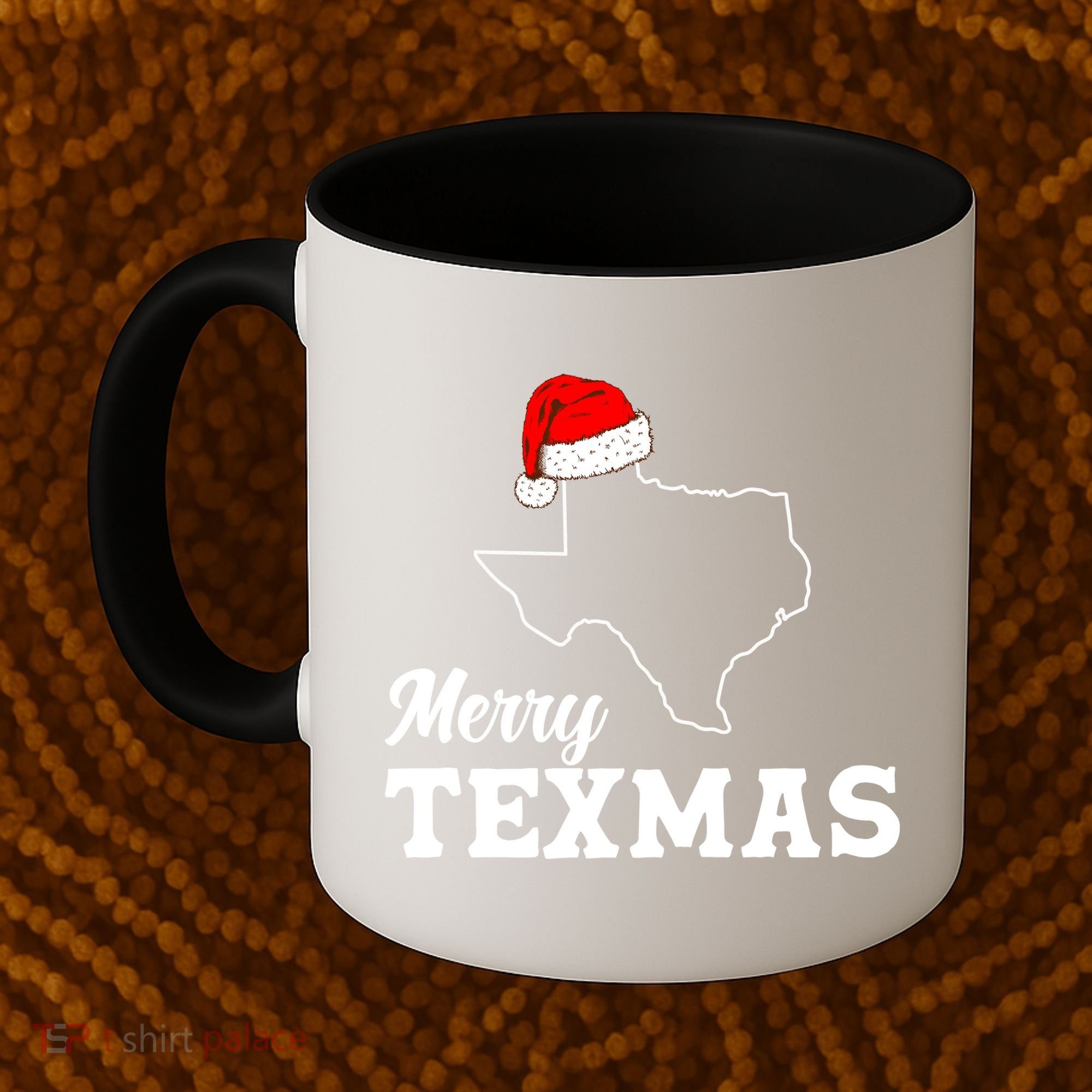 Merry Texmas Texas State Christmas Light Outline Santa Hat Coffee Mug