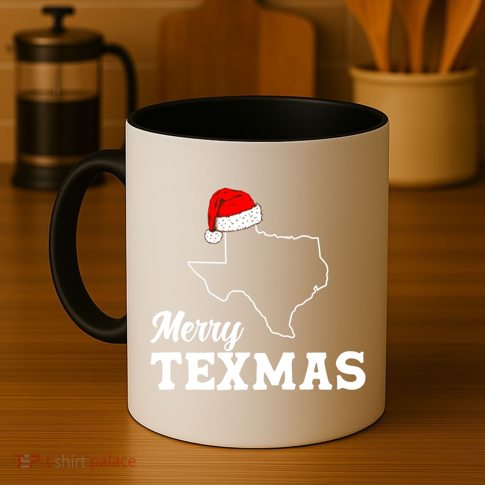 Merry Texmas Texas State Christmas Light Outline Santa Hat Coffee Mug