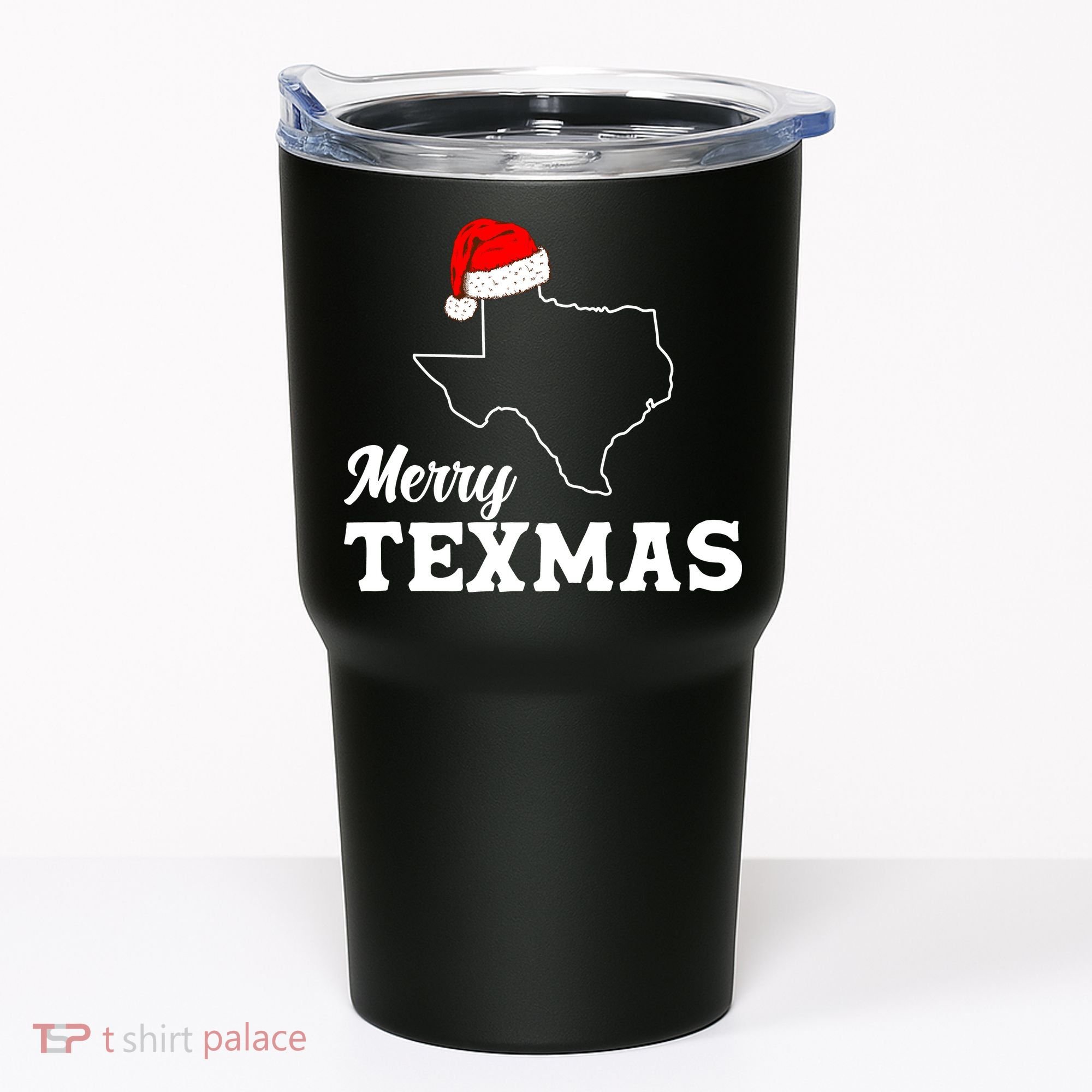 Merry Texmas Texas State Christmas Light Outline Santa Hat Tumbler