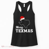 Merry Texmas Texas State Christmas Light Outline Santa Hat Women's Tank Top thumb 0