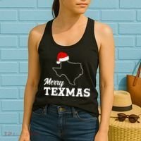Merry Texmas Texas State Christmas Light Outline Santa Hat Women's Tank Top thumb 2