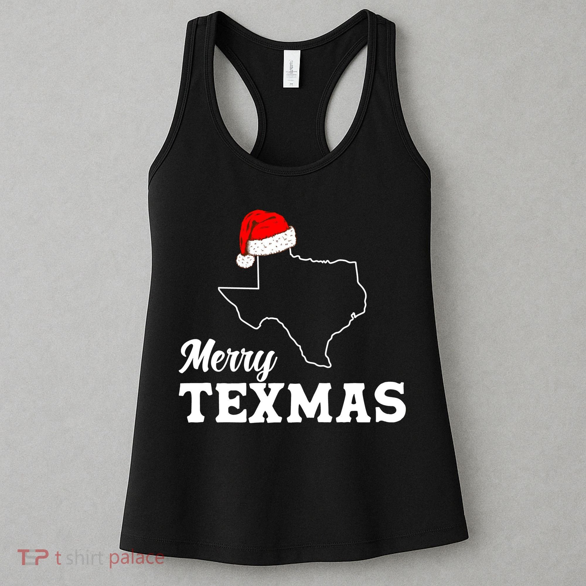 Merry Texmas Texas State Christmas Light Outline Santa Hat Women's Tank Top