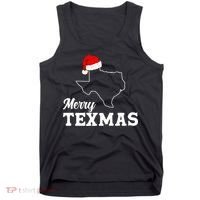 Merry Texmas Texas State Christmas Light Outline Santa Hat Tank Top thumb 0