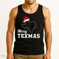 Merry Texmas Texas State Christmas Light Outline Santa Hat Tank Top thumb 3