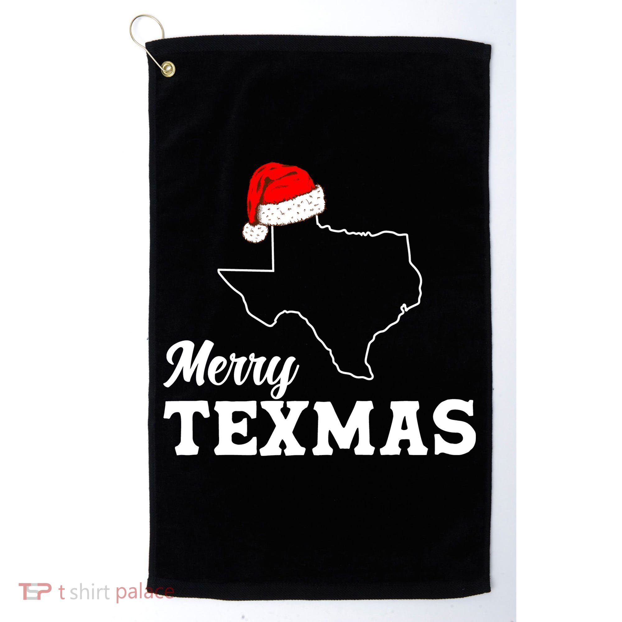 Merry Texmas Texas State Christmas Light Outline Santa Hat Golf Towel