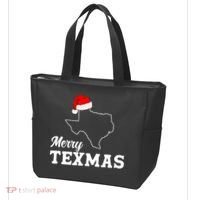Merry Texmas Texas State Christmas Light Outline Santa Hat Tote Bag thumb 3