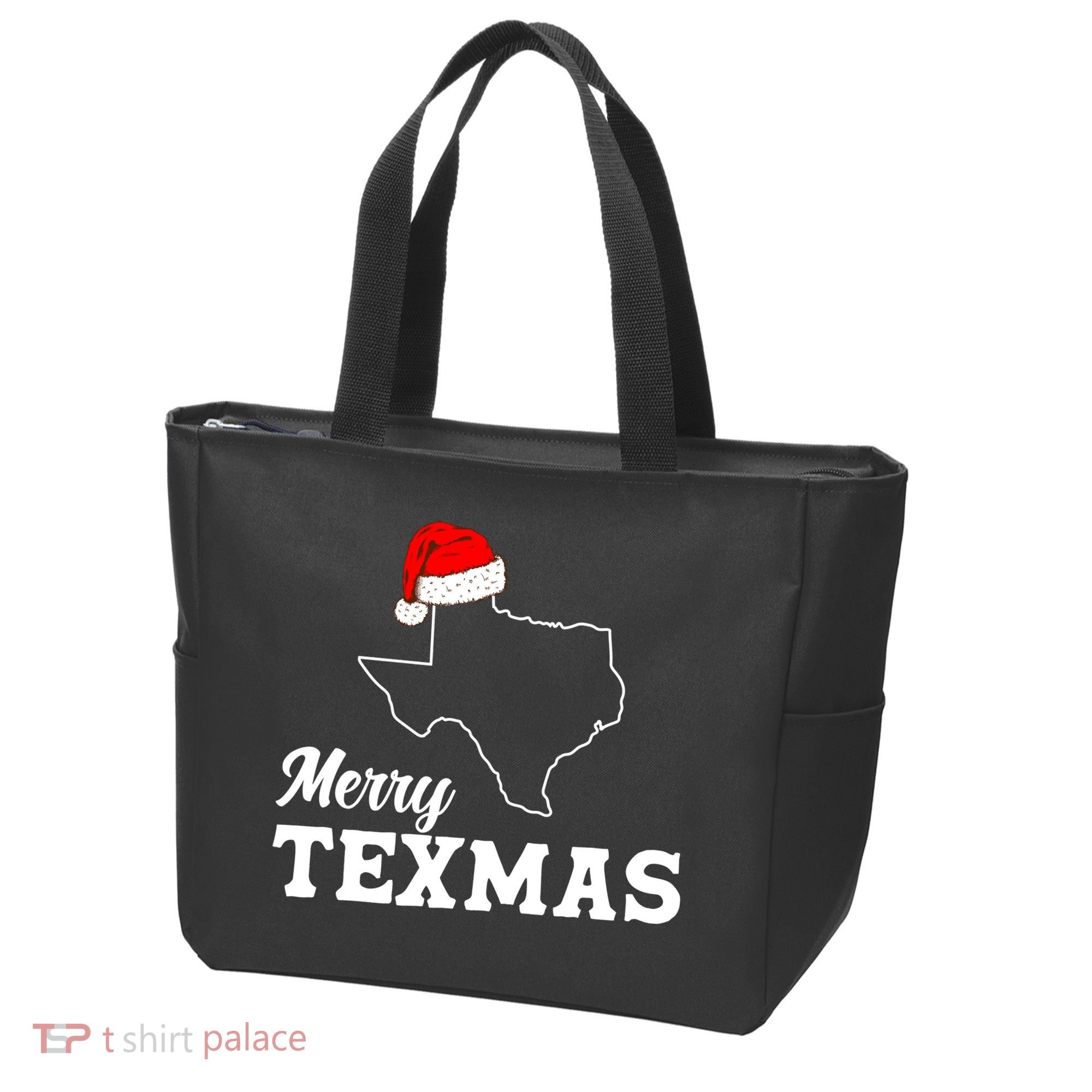 Merry Texmas Texas State Christmas Light Outline Santa Hat Tote Bag