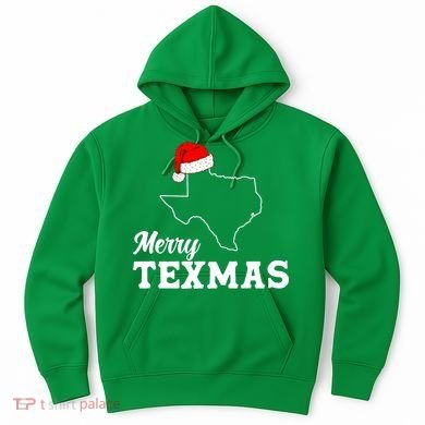 Merry Texmas Texas State Christmas Light Outline Santa Hat Hoodie