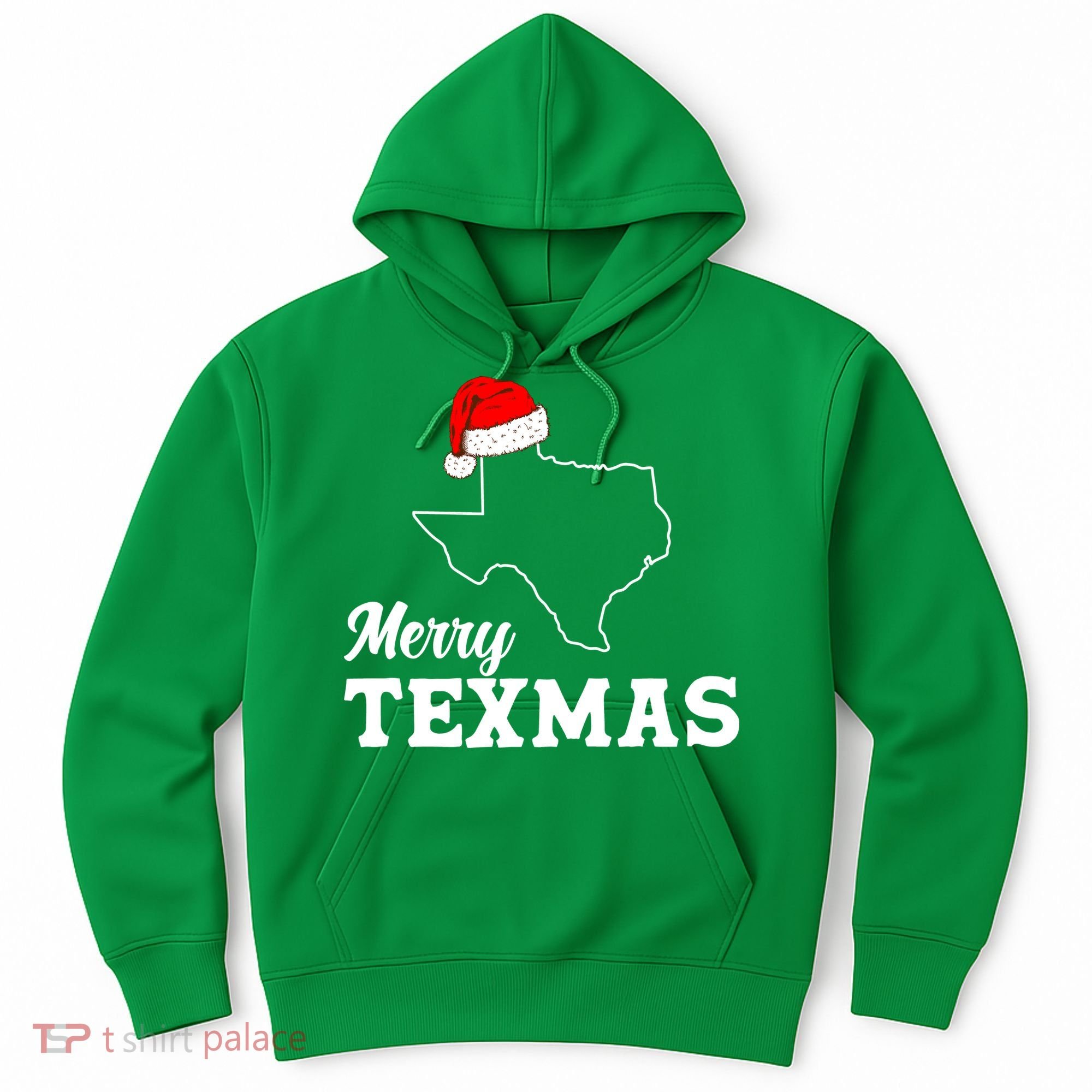 Merry Texmas Texas State Christmas Light Outline Santa Hat Hoodie