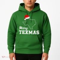 Merry Texmas Texas State Christmas Light Outline Santa Hat Hoodie thumb 2