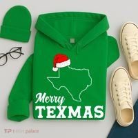 Merry Texmas Texas State Christmas Light Outline Santa Hat Hoodie thumb 4