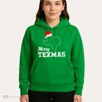 Merry Texmas Texas State Christmas Light Outline Santa Hat Hoodie thumb 5