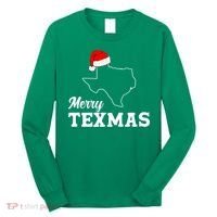 Merry Texmas Texas State Christmas Light Outline Santa Hat Long Sleeve Shirt thumb 0