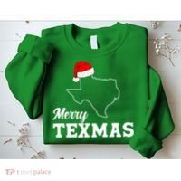 Merry Texmas Texas State Christmas Light Outline Santa Hat Sweatshirt thumb 2