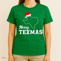 Merry Texmas Texas State Christmas Light Outline Santa Hat T-Shirt thumb 4
