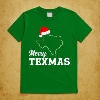 Merry Texmas Texas State Christmas Light Outline Santa Hat T-Shirt thumb 5
