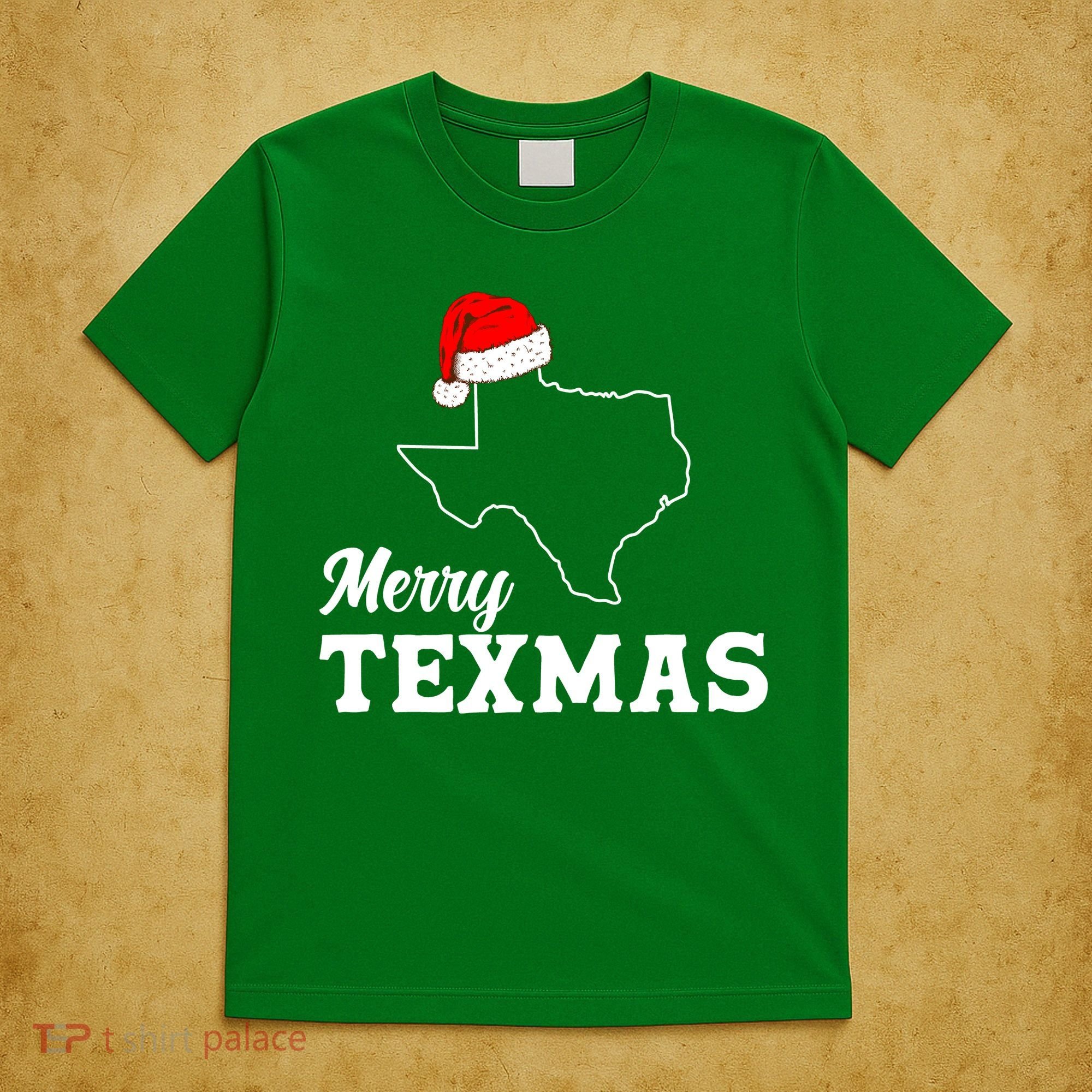 Merry Texmas Texas State Christmas Light Outline Santa Hat T-Shirt