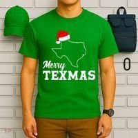 Merry Texmas Texas State Christmas Light Outline Santa Hat T-Shirt thumb 6