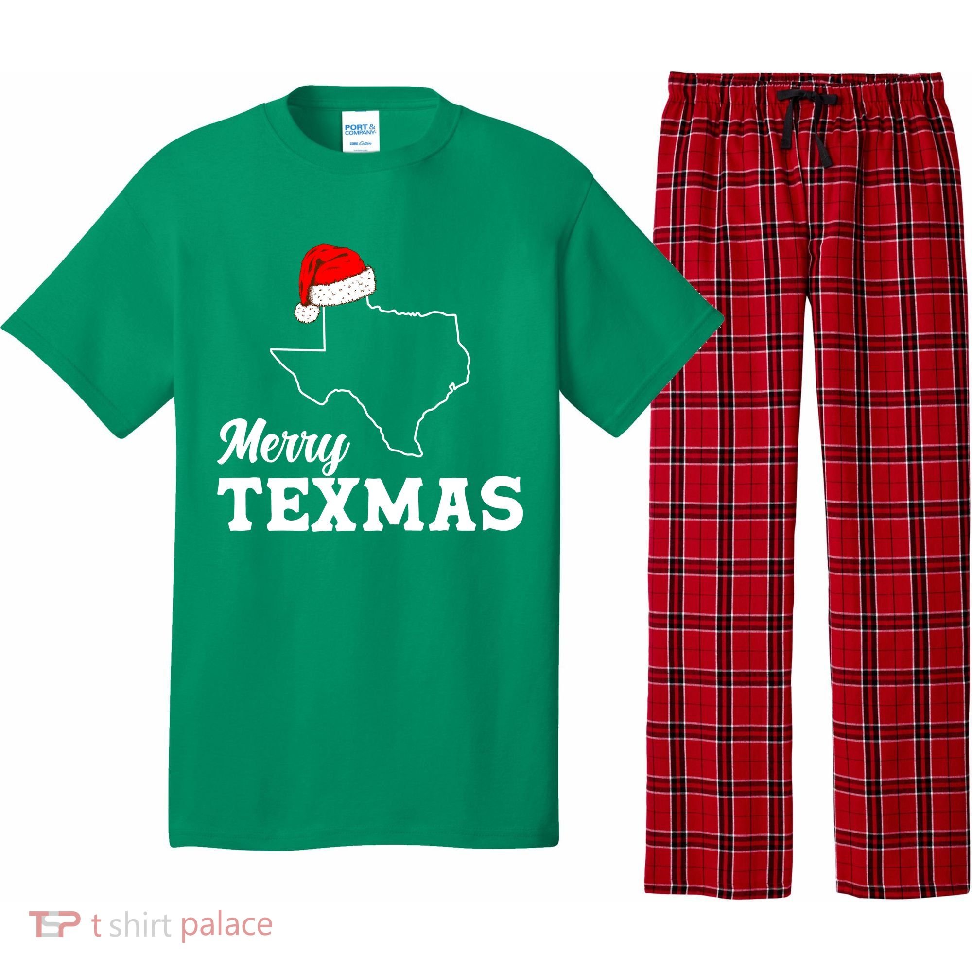 Merry Texmas Texas State Christmas Light Outline Santa Hat Pajama Set
