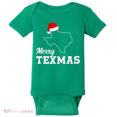 Merry Texmas Texas State Christmas Light Outline Santa Hat Baby Bodysuit