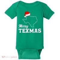 Merry Texmas Texas State Christmas Light Outline Santa Hat Baby Bodysuit thumb 0
